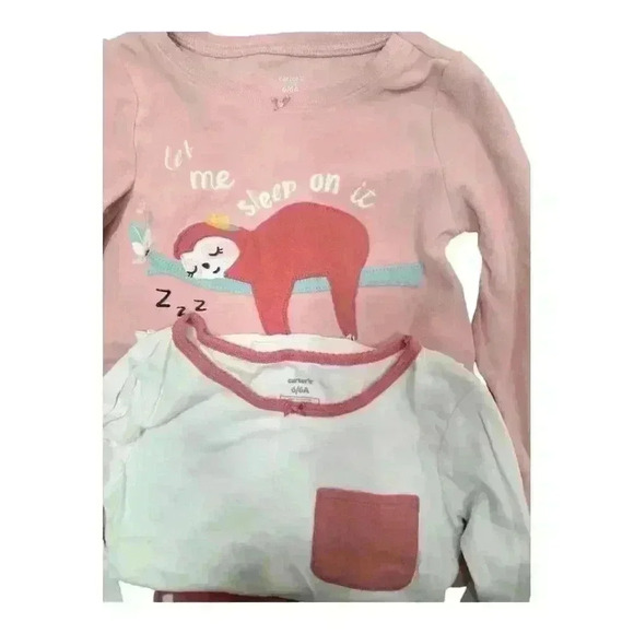 Girls Carter's 3 Piece Sleep Set - Sloth Long Sleeve Pajamas - Size: 6/6A - Picture 3 of 7